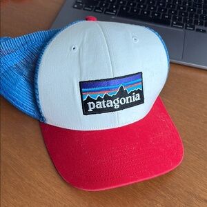 Patagonia Red and Blue Trucker Hat with Mesh Panels